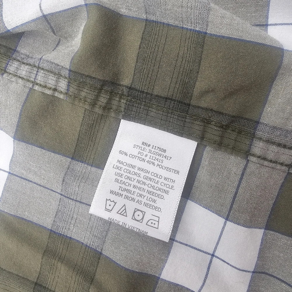 LEVI'S plaid cotton blend short sleeve button front‎ shirt men's Grn and Wht XL